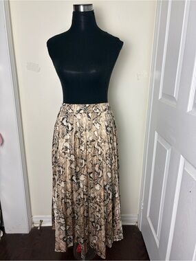 Haver London Pleated Snake Print Midi Relaxed Fit Skirt - Beige